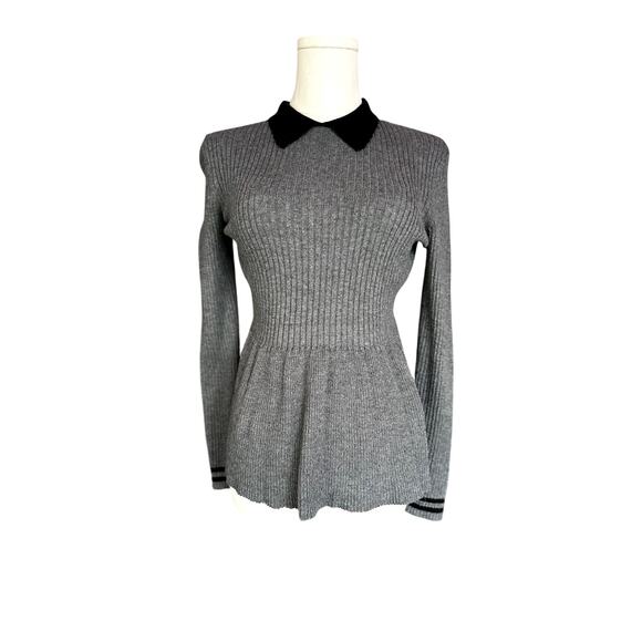 Elle Cotton Blend Collared Peplum-style Sweater - Picture 1 of 6